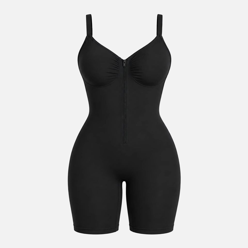 Black shapewear bodysuit on a white background