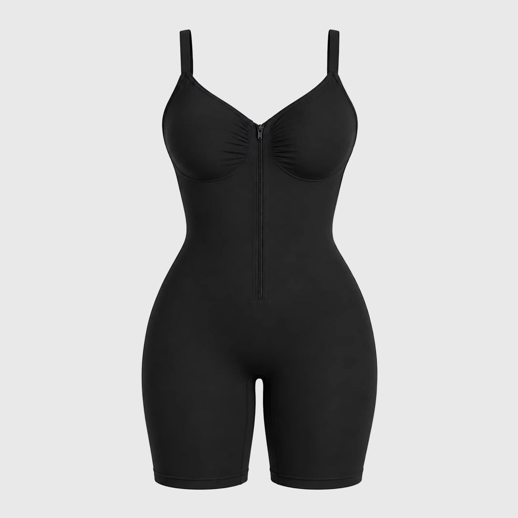 Black shapewear bodysuit on a white background