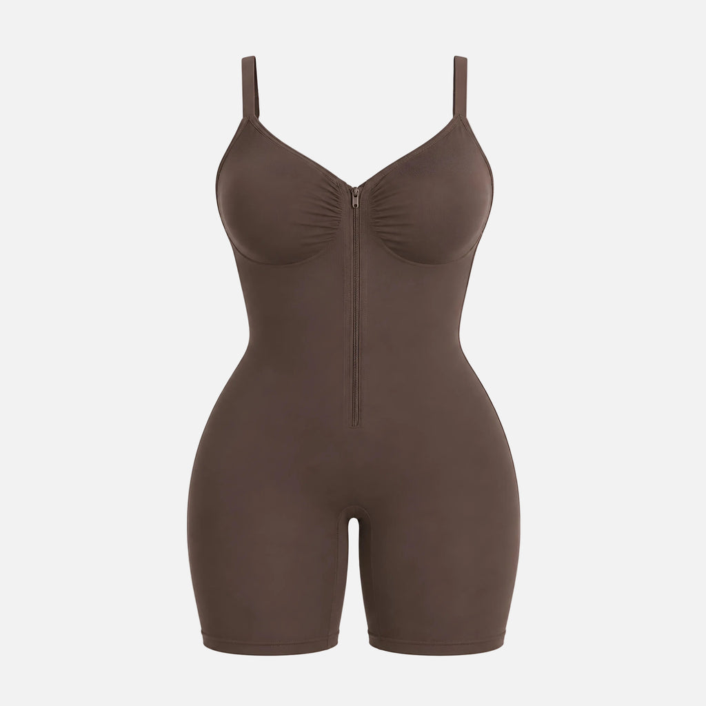 Brown shapewear bodysuit on a white background