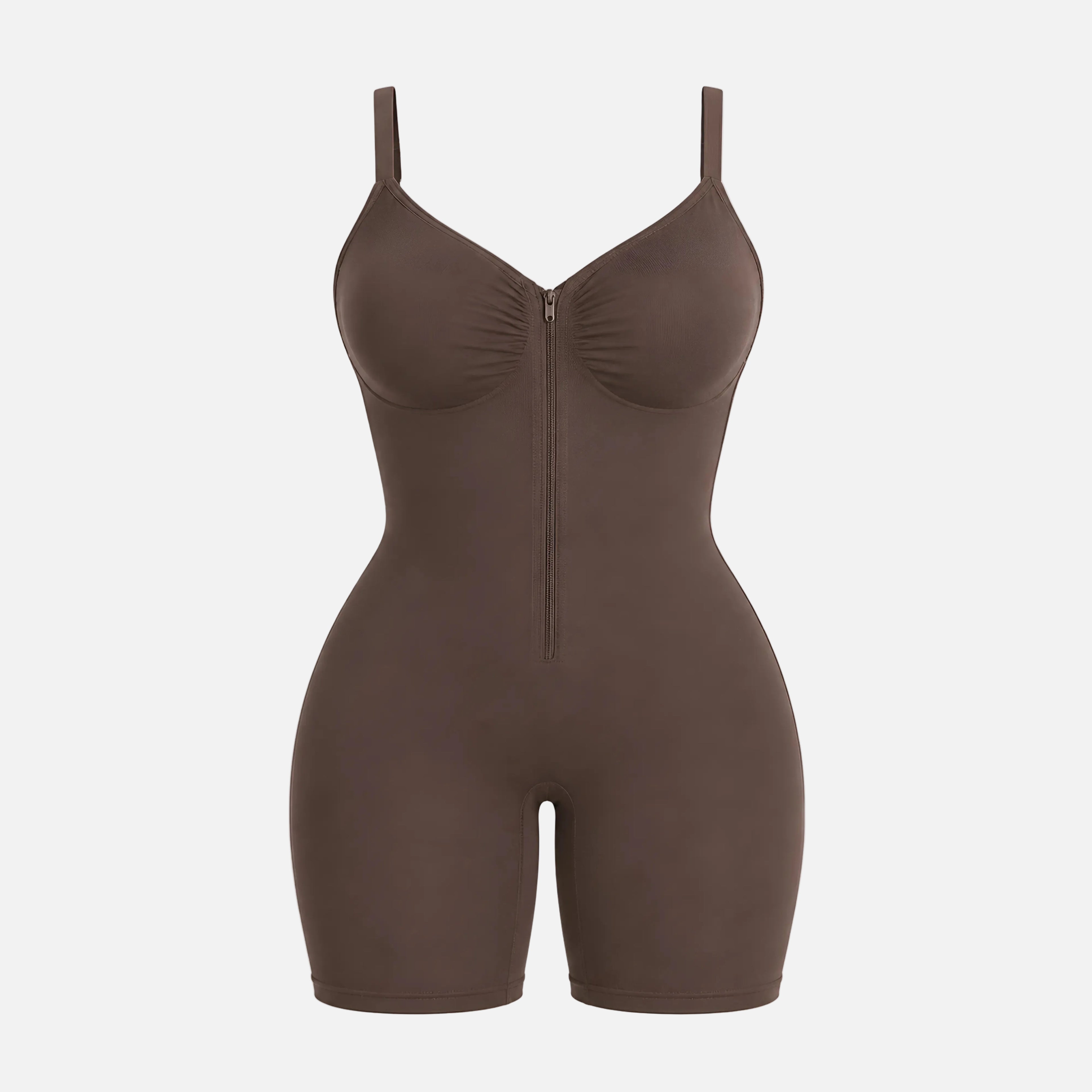 Brown shapewear bodysuit on a white background
