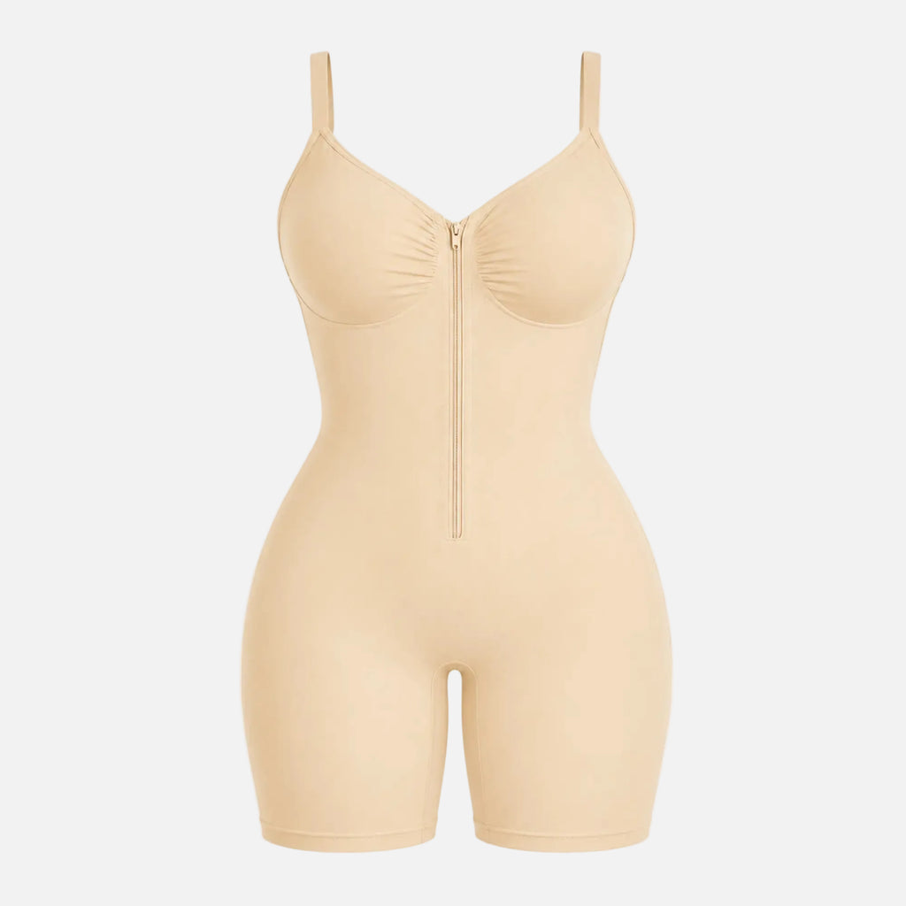 Beige shapewear bodysuit on a white background