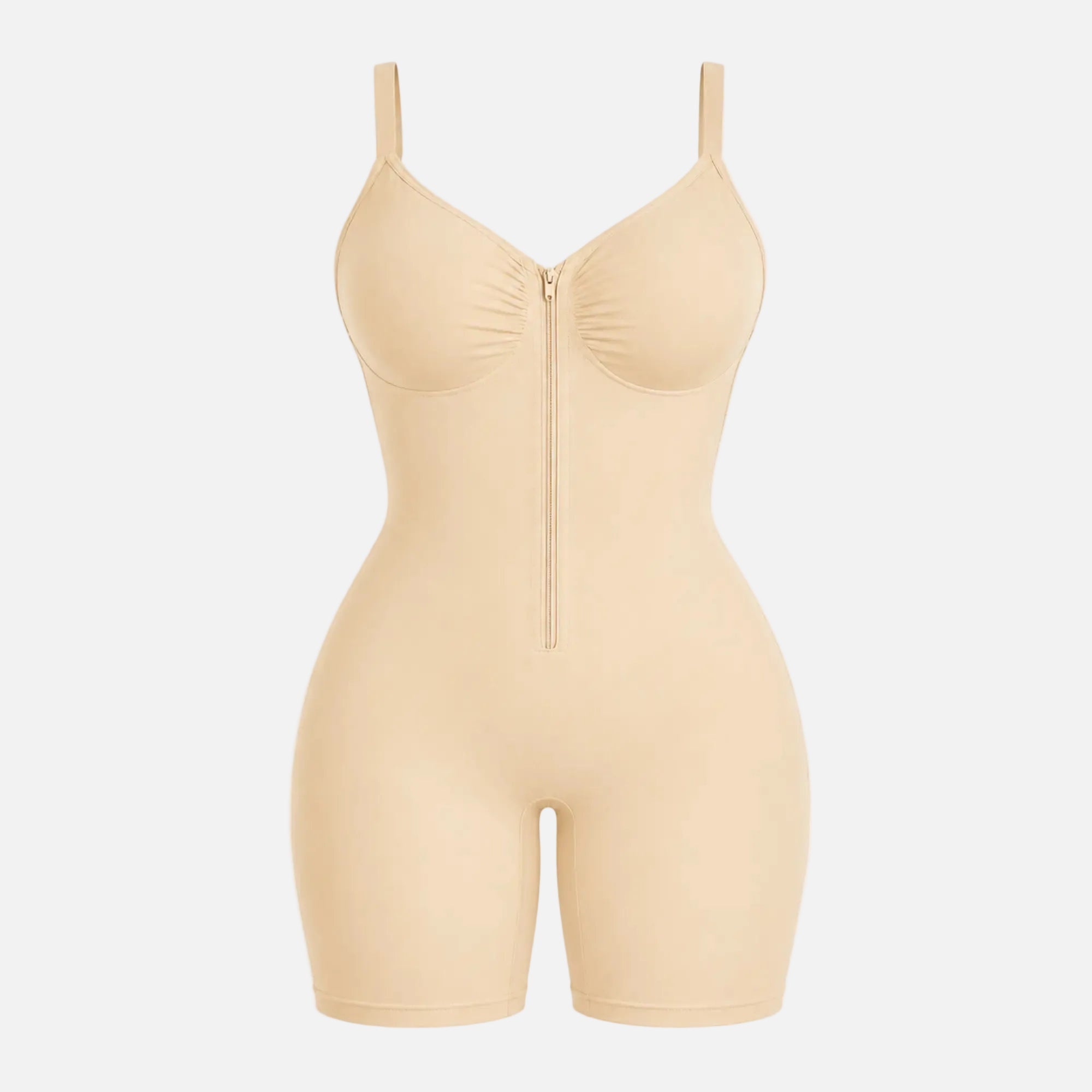 Beige shapewear bodysuit on a white background